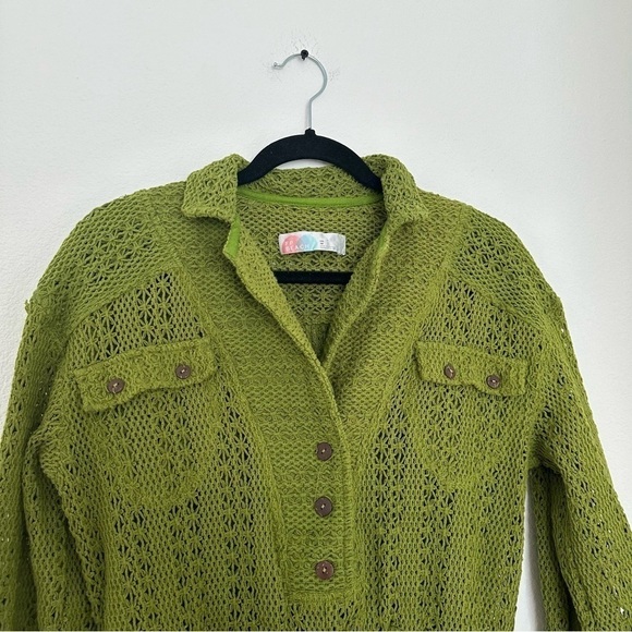 Free People Ryan Knit Crochet Romper Green One Piece Size XS Women’s Collared - Picture 3 of 11